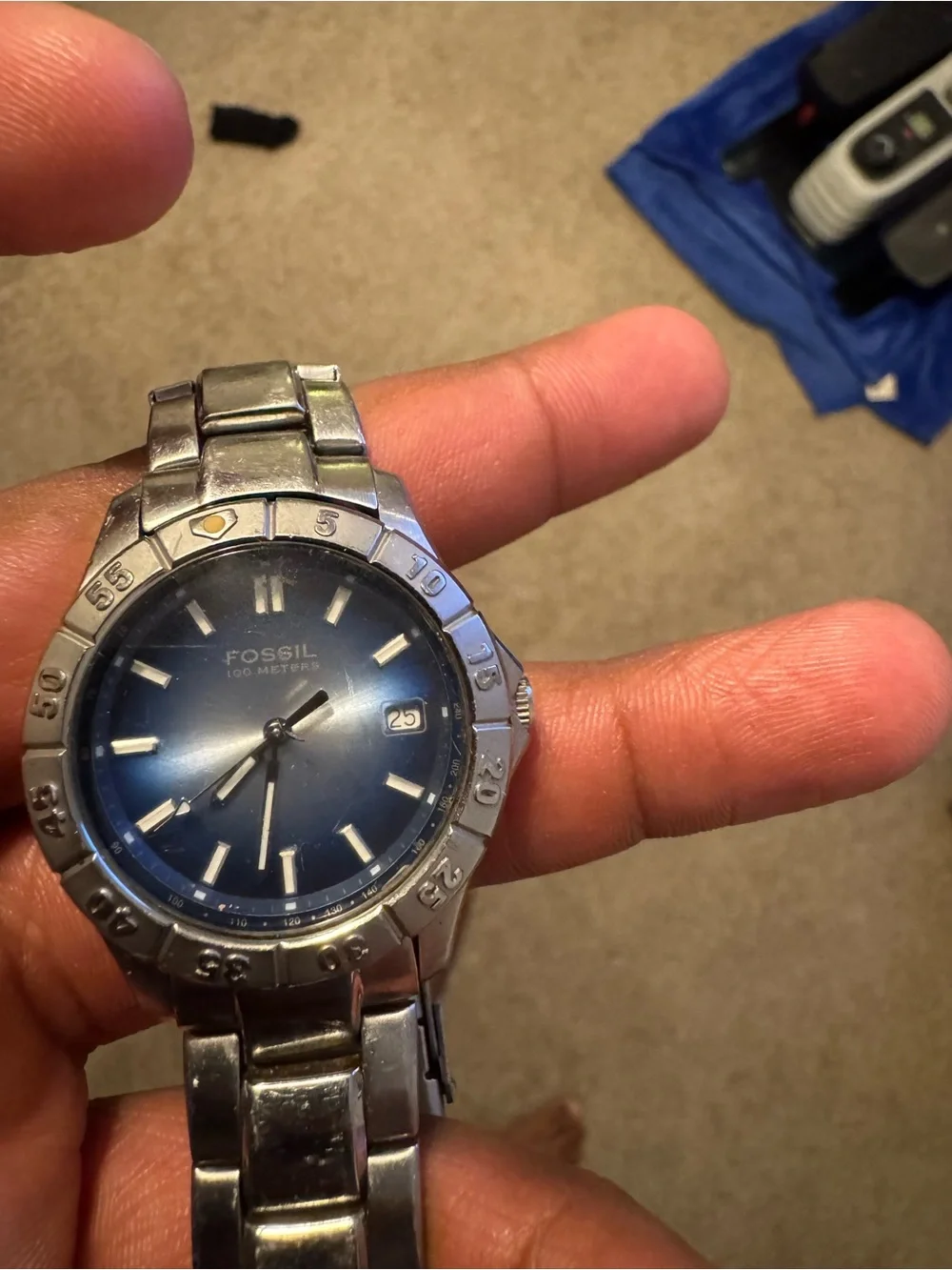 Fossil Men’s Blue Dial Stainless Steel Quartz Date